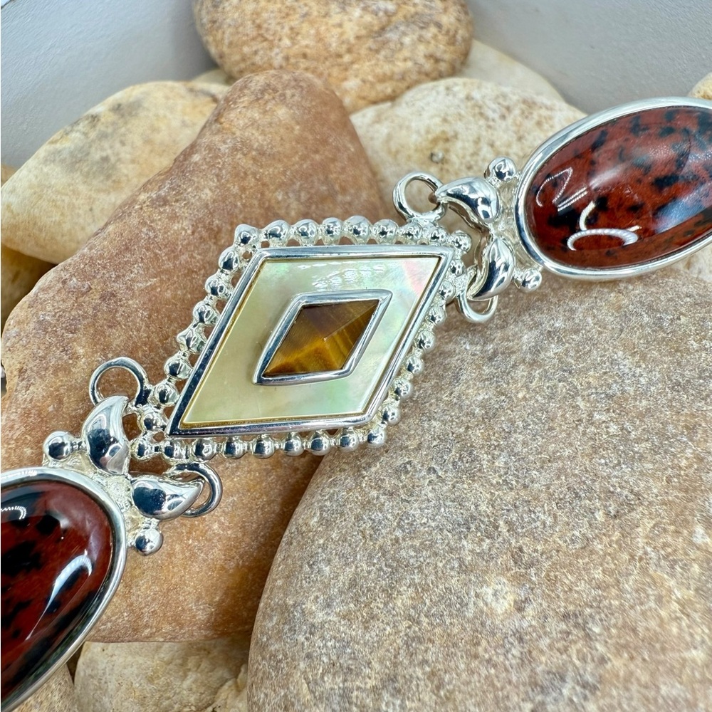 Whitney Kelly Sterling Silver Multi-Stone Beaded Frame Toggle Bracelet 7.5”